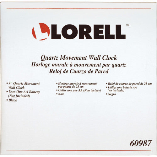 Lorell 9" Round Wall Clock Analog - Quartz - White Main Dial - Black Case - Plastic (LLR60987)