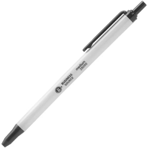 Business Source Retractable Ballpoint Pens Medium Pen Point - Retractable - Black Ink - Gray Barrel - 1 Dozen (BSN25050)