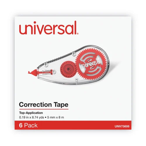 Universal Correction Tape Dispenser, Non-Refillable, White Applicator, 0.2" x 315", 6/Pack (UNV75606)