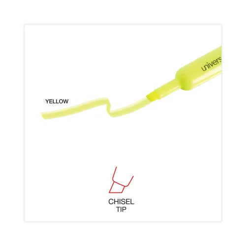 Universal Desk Highlighters, Fluorescent Yellow Ink, Chisel Tip, Yellow Barrel, Dozen (UNV08861)