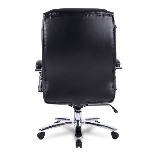 Alera Maxxis Series Big/Tall Bonded Leather Chair, Supports 500 lb, 19.7" to 25" Seat Height, Black Seat/Back, Chrome Base (ALEMS4419)