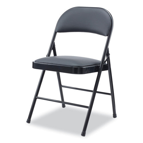 Alera PU Padded Folding Chair, Supports Up to 250 lb, Black Seat, Black Back, Black Base, 4/Carton (ALECA9416)
