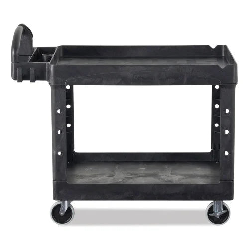 Rubbermaid Commercial BRUTE Heavy-Duty Utility Cart with Lipped Shelves, Plastic, 2 Shelves, 750 lb Capacity, 26" x 55" x 33.25", Black (4546BLA)