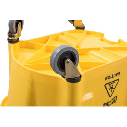 Genuine Joe Splash Shield Mop Bucket/Wringer 6.50 gal - Wringer, Caution Sign, Handle, Measurement Marking, Caster, Putty Knife Holder, Mop Stick Holder - Plastic, Metal - Black, Yellow - 1 Each (GJO60466)