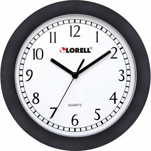 Lorell 9" Round Wall Clock Analog - Quartz - White Main Dial - Black Case - Plastic (LLR60987)
