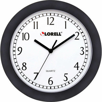 Lorell 9" Round Wall Clock Analog - Quartz - White Main Dial - Black Case - Plastic (LLR60987)