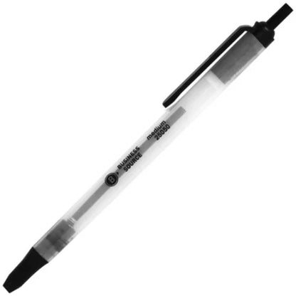 Business Source Retractable Ballpoint Pens Medium Pen Point - Retractable - Black Ink - Gray Barrel - 1 Dozen (BSN25050)