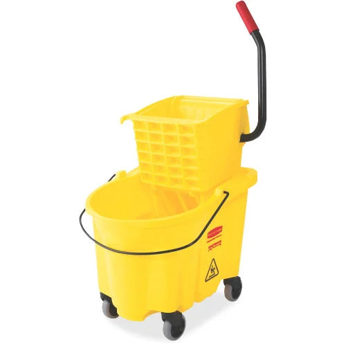 Rubbermaid Commercial Wave Brake Side Press Mop Bucket 6.50 gal - 16.8" x 15.6" x 18.6" - Tubular Steel, Plastic - Yellow - 1 Each (7480YEL)
