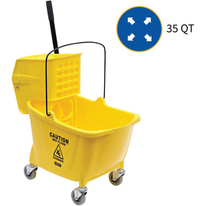 Genuine Joe 35-quart Side Press Mop Bucket & Wringer Combo 8.75 gal - Caster - 21" x 16" x 14" - Yellow - 1 Each (GJO02347)