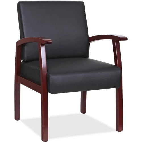 Lorell Thickly Padded Guest Chair Mahogany Frame Color - Wood Frame Material - Four-legged Base - Black - Leather - Armrest - 1 Each (LLR68556)