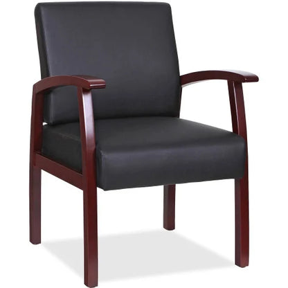 Lorell Thickly Padded Guest Chair Mahogany Frame Color - Wood Frame Material - Four-legged Base - Black - Leather - Armrest - 1 Each (LLR68556)