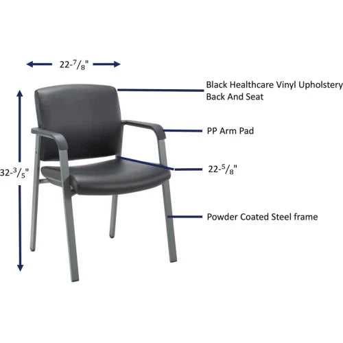 Lorell Healthcare Upholstery Guest Chair Steel Frame Material - Square Base - Black - Vinyl - Armrest - 1 Each (LLR30950)