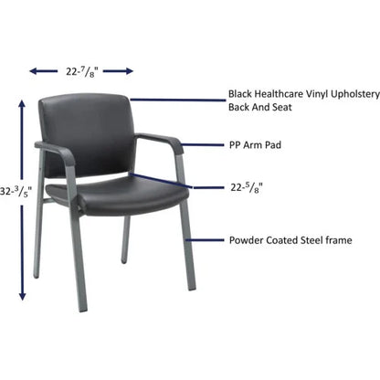 Lorell Healthcare Upholstery Guest Chair Steel Frame Material - Square Base - Black - Vinyl - Armrest - 1 Each (LLR30950)