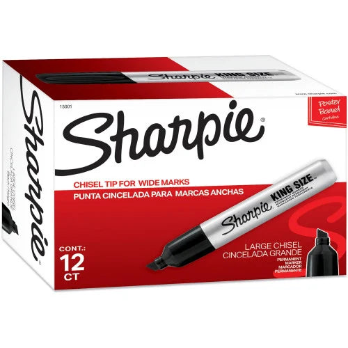 Sharpie King Size Permanent Markers Bold Chisel Marker Point - Black Ink - Plastic Barrel - 1 Dozen (15001A)