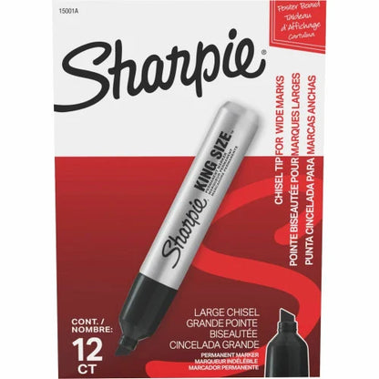 Sharpie King Size Permanent Markers Bold Chisel Marker Point - Black Ink - Plastic Barrel - 1 Dozen (15001A)