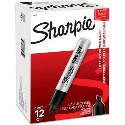 Sharpie King Size Permanent Markers Bold Chisel Marker Point - Black Ink - Plastic Barrel - 1 Dozen (15001A)