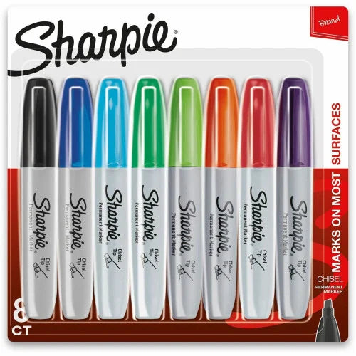 Sharpie Chisel Tip Permanent Markers Thin Chisel, Thick Marker Point - Assorted Ink - Alcohol Based - 8 / Pack (38250PPA)
