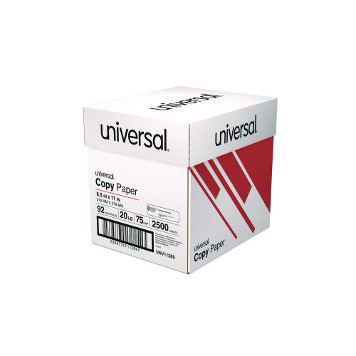 Universal Copy Paper Convenience Carton, 92 Bright, 20 lb Bond Weight, 8.5 x 11, White, 500 Sheets/Ream, 5 Reams/Carton (UNV11289)