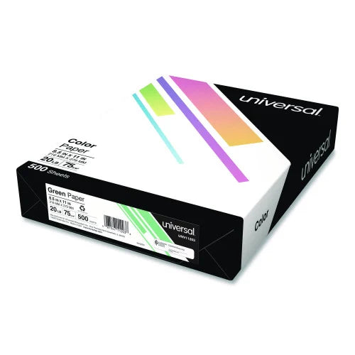 Universal Deluxe Colored Paper, 20 lb Bond Weight, 8.5 x 11, Green, 500/Ream (UNV11203)