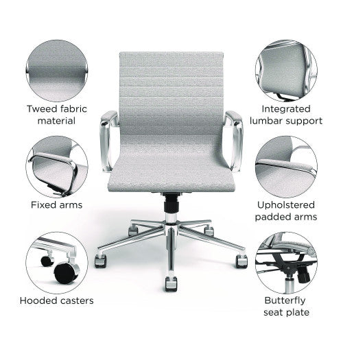 Alera Siskin Fabric Managers Chair, Supports Up to 275 lb, 16.93 to 20.67 Seat Height, Gray Seat, Gray Back, Chrome Base (ALESK4244)