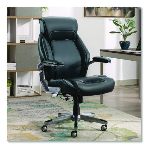 La-Z-Boy Meyer Bonded Leather Executive Chair, Supports Up to 275 lb, 19" x 22.75", Navy Seat, Navy/Back, Silver Base (60082NVYCC)