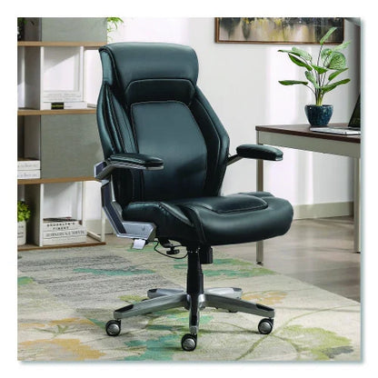 La-Z-Boy Meyer Bonded Leather Executive Chair, Supports Up to 275 lb, 19" x 22.75", Navy Seat, Navy/Back, Silver Base (60082NVYCC)