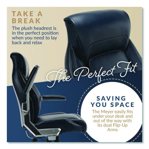 La-Z-Boy Meyer Bonded Leather Executive Chair, Supports Up to 275 lb, 19" x 22.75", Navy Seat, Navy/Back, Silver Base (60082NVYCC)