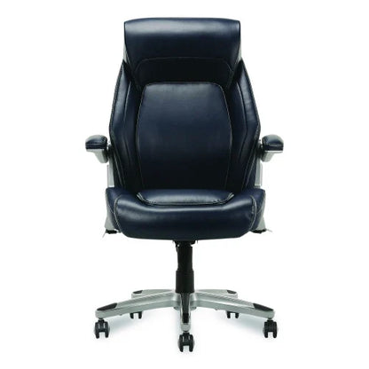 La-Z-Boy Meyer Bonded Leather Executive Chair, Supports Up to 275 lb, 19" x 22.75", Navy Seat, Navy/Back, Silver Base (60082NVYCC)
