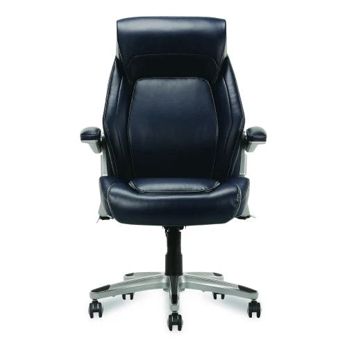 La-Z-Boy Meyer Bonded Leather Executive Chair, Supports Up to 275 lb, 19" x 22.75", Navy Seat, Navy/Back, Silver Base (60082NVYCC)