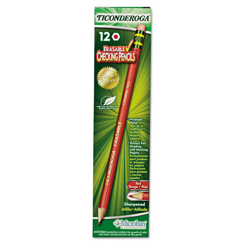 Ticonderoga Erasable Colored Pencils, 2.6 mm, 2B, Carmine Red Lead, Carmine Red Barrel, 12/Pack (142590002)