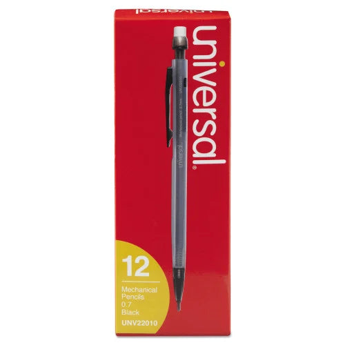 Universal Mechanical Pencil, 0.7 mm, HB (#2), Black Lead, Smoke/Black Barrel, Dozen (UNV22010)