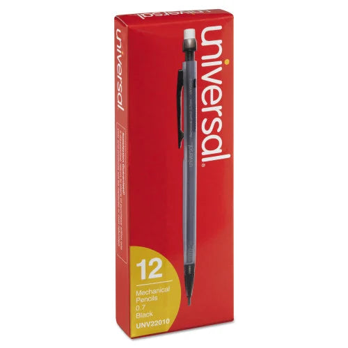Universal Mechanical Pencil, 0.7 mm, HB (#2), Black Lead, Smoke/Black Barrel, Dozen (UNV22010)