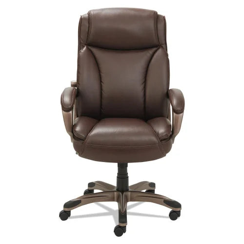 Alera Veon Series Executive High-Back Bonded Leather Chair, Supports Up to 275 lb, Brown Seat/Back, Bronze Base (ALEVN4159)