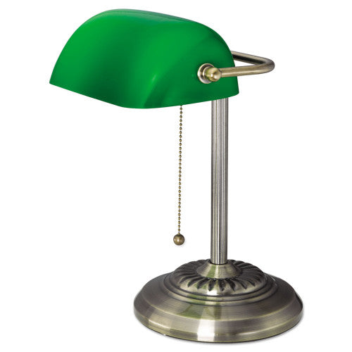 Alera Traditional Banker's Lamp, Green Glass Shade, 10.5w x 11d x 13h, Antique Brass (ALELMP557AB)