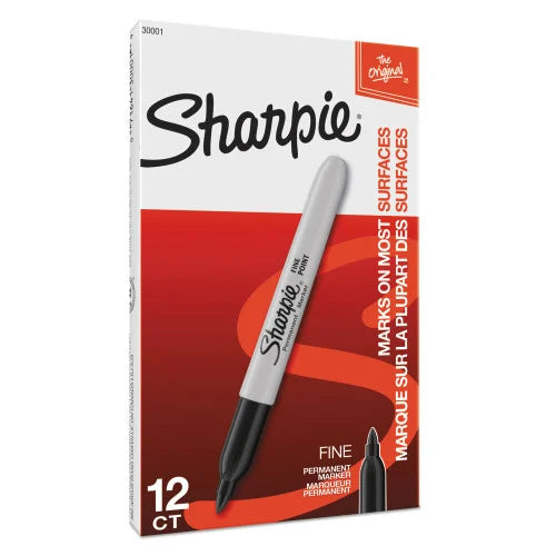 Sharpie Fine Tip Permanent Marker, Fine Bullet Tip, Black, Dozen (30001B)