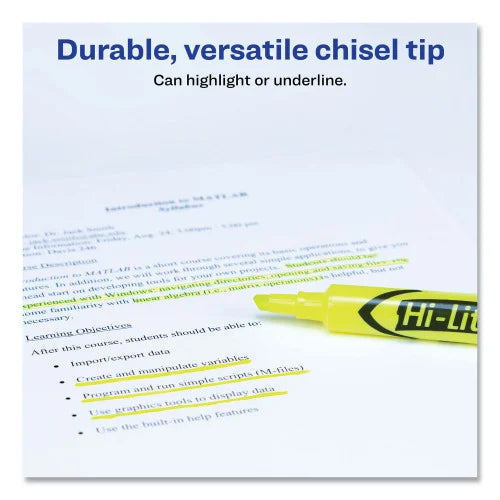 Avery HI-LITER Desk-Style Highlighters, Fluorescent Yellow Ink, Chisel Tip, Yellow/Black Barrel, Dozen (24000)