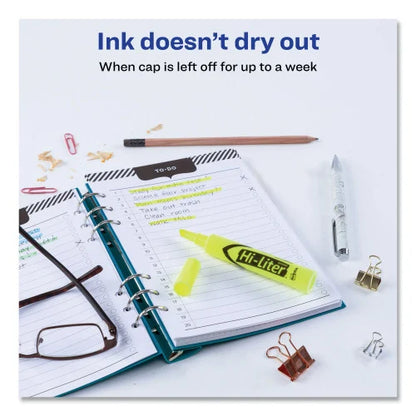 Avery HI-LITER Desk-Style Highlighters, Fluorescent Yellow Ink, Chisel Tip, Yellow/Black Barrel, Dozen (24000)