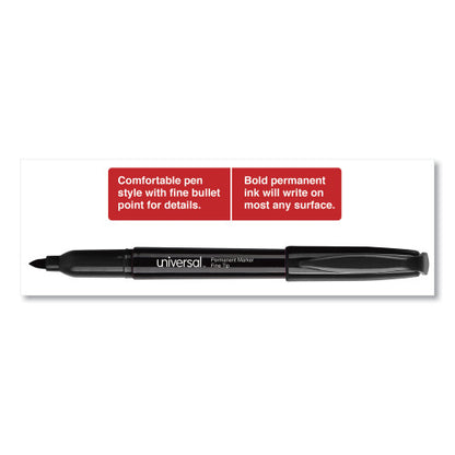 Universal Pen-Style Permanent Marker, Fine Bullet Tip, Black, Dozen (UNV07071)