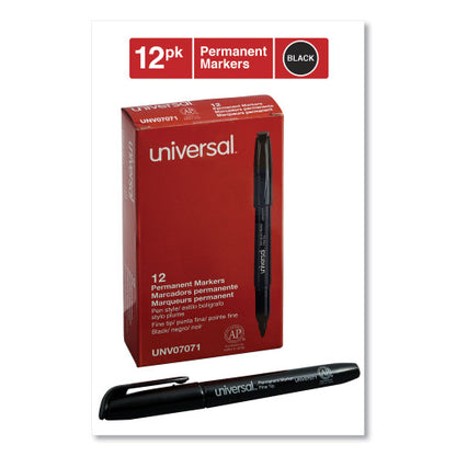 Universal Pen-Style Permanent Marker, Fine Bullet Tip, Black, Dozen (UNV07071)