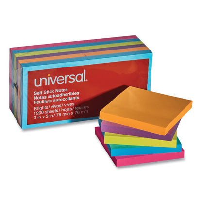 Universal Self-Stick Note Pads, 3" x 3", Assorted Bright Colors, 100 Sheets/Pad, 12 Pads/Pack (UNV35610)