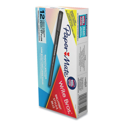 Paper Mate Write Bros. Ballpoint Pen, Stick, Medium 1 mm, Black Ink, Black Barrel, Dozen (3331131C)