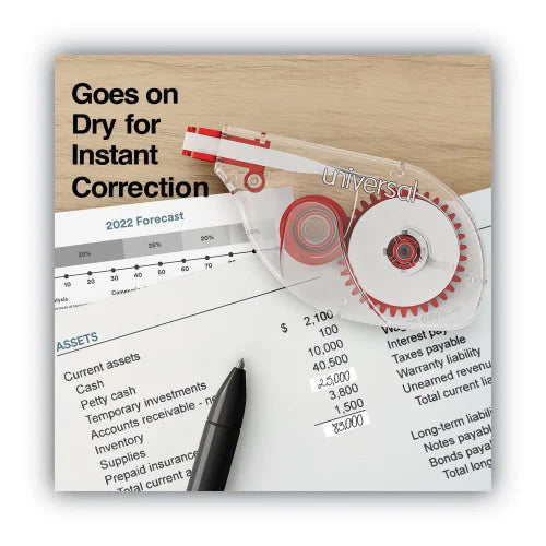 Universal Side-Application Correction Tape, Transparent Red Applicator, 0.2" x 393", 6/Pack (UNV75610)