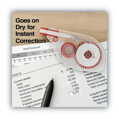 Universal Side-Application Correction Tape, Transparent Red Applicator, 0.2" x 393", 6/Pack (UNV75610)