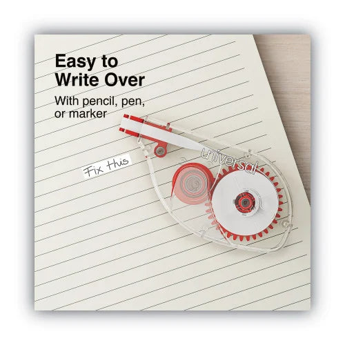 Universal Side-Application Correction Tape, Transparent Red Applicator, 0.2" x 393", 6/Pack (UNV75610)