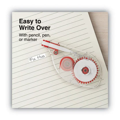 Universal Side-Application Correction Tape, Transparent Red Applicator, 0.2" x 393", 6/Pack (UNV75610)