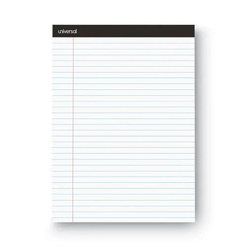 Universal Premium Ruled Writing Pads with Heavy-Duty Back, Wide/Legal Rule, Black Headband, 50 White 8.5 x 11 Sheets, 12/Pack (UNV30730)
