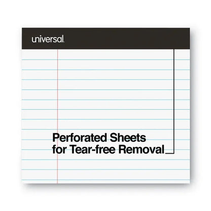 Universal Premium Ruled Writing Pads with Heavy-Duty Back, Wide/Legal Rule, Black Headband, 50 White 8.5 x 11 Sheets, 12/Pack (UNV30730)