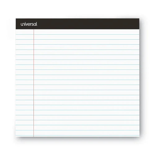 Universal Premium Ruled Writing Pads with Heavy-Duty Back, Wide/Legal Rule, Black Headband, 50 White 8.5 x 11 Sheets, 12/Pack (UNV30730)