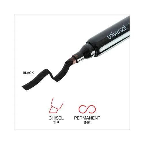 Universal Chisel Tip Permanent Marker Value Pack, Broad Chisel Tip, Black, 60/Pack (UNV07054)
