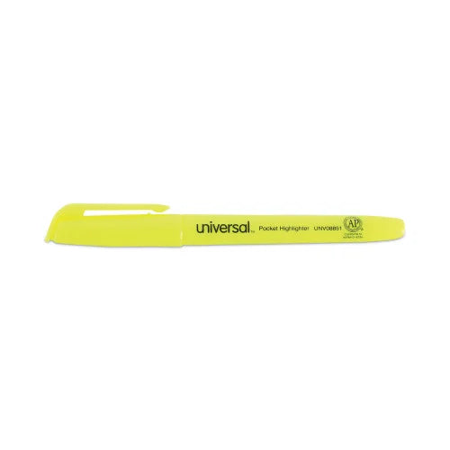 Universal Pocket Highlighters, Fluorescent Yellow Ink, Chisel Tip, Yellow Barrel, Dozen (UNV08851)